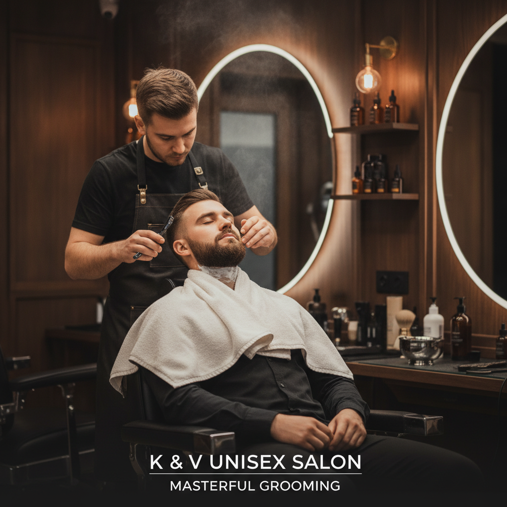 Professional beard trim and hot towel shave service