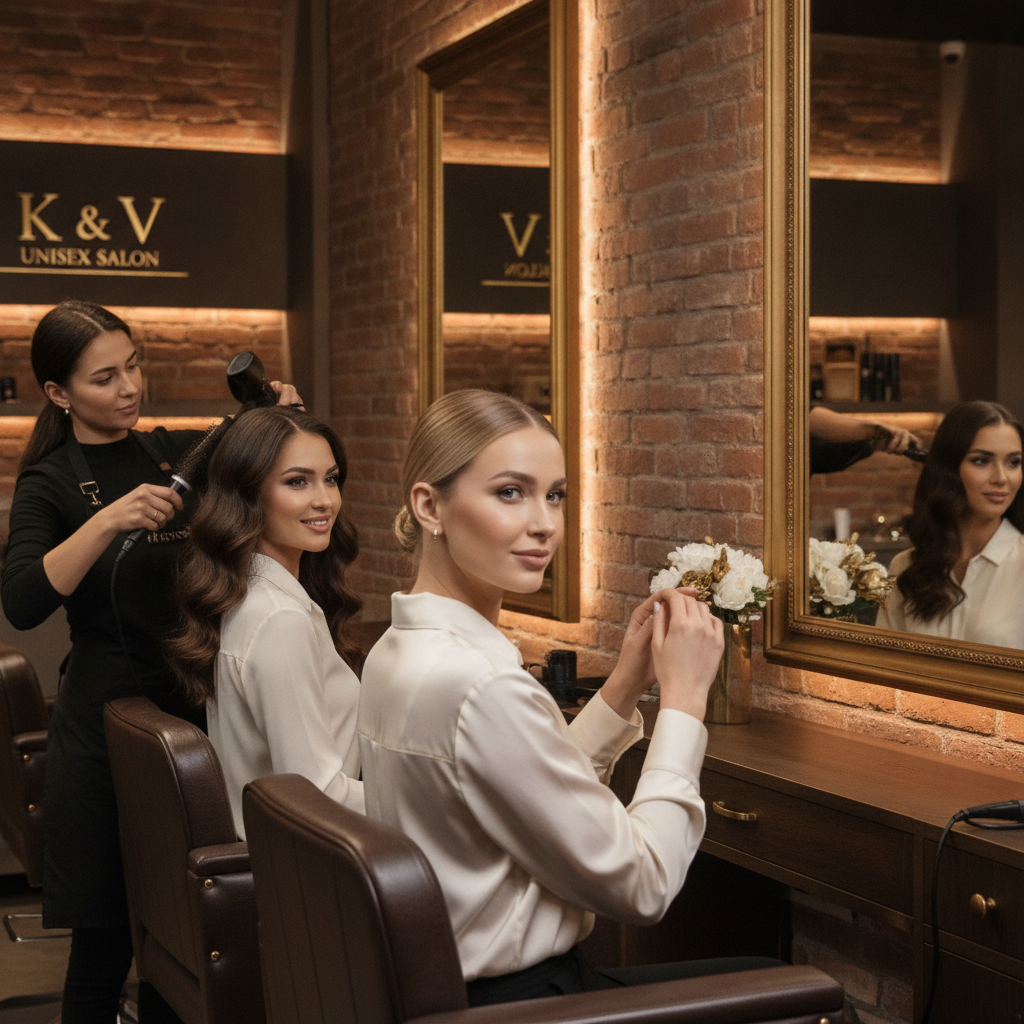 Elegant women's blowout and styling at K & V Salon