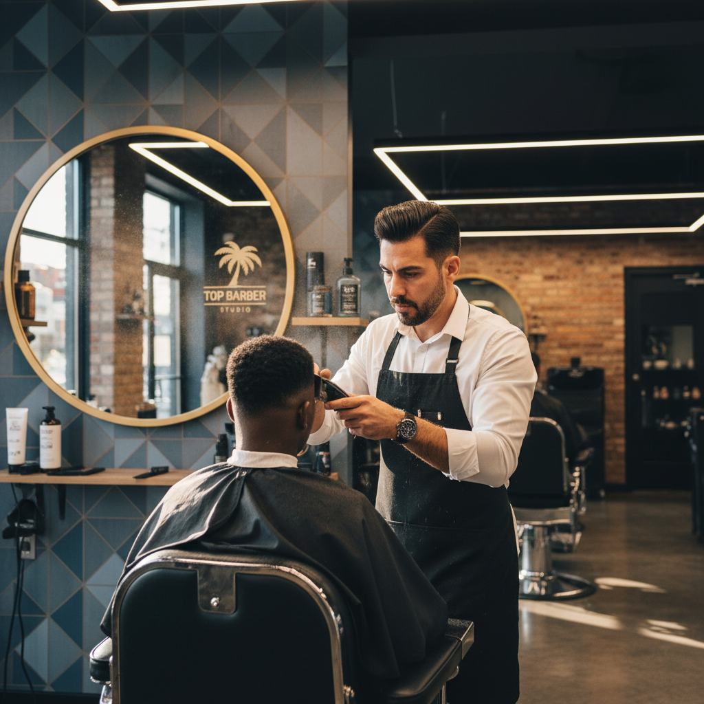 Master barber giving a precise skin fade to a client in a modern Fort Lauderdale barbershop