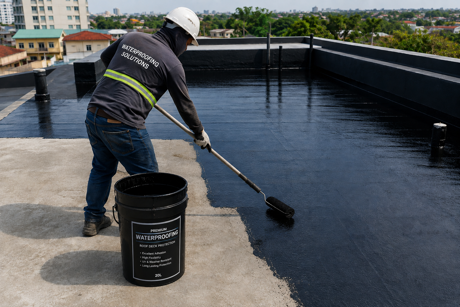 Expert roof deck waterproofing application by 5XP Construction