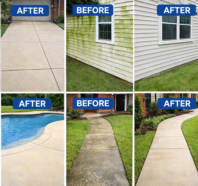 Freshly pressure washed concrete driveway showing clean surface after grime removal in Pineville Louisiana