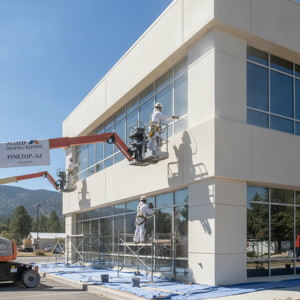 Commercial building exterior painting project in Navajo County showing professional commercial coating application