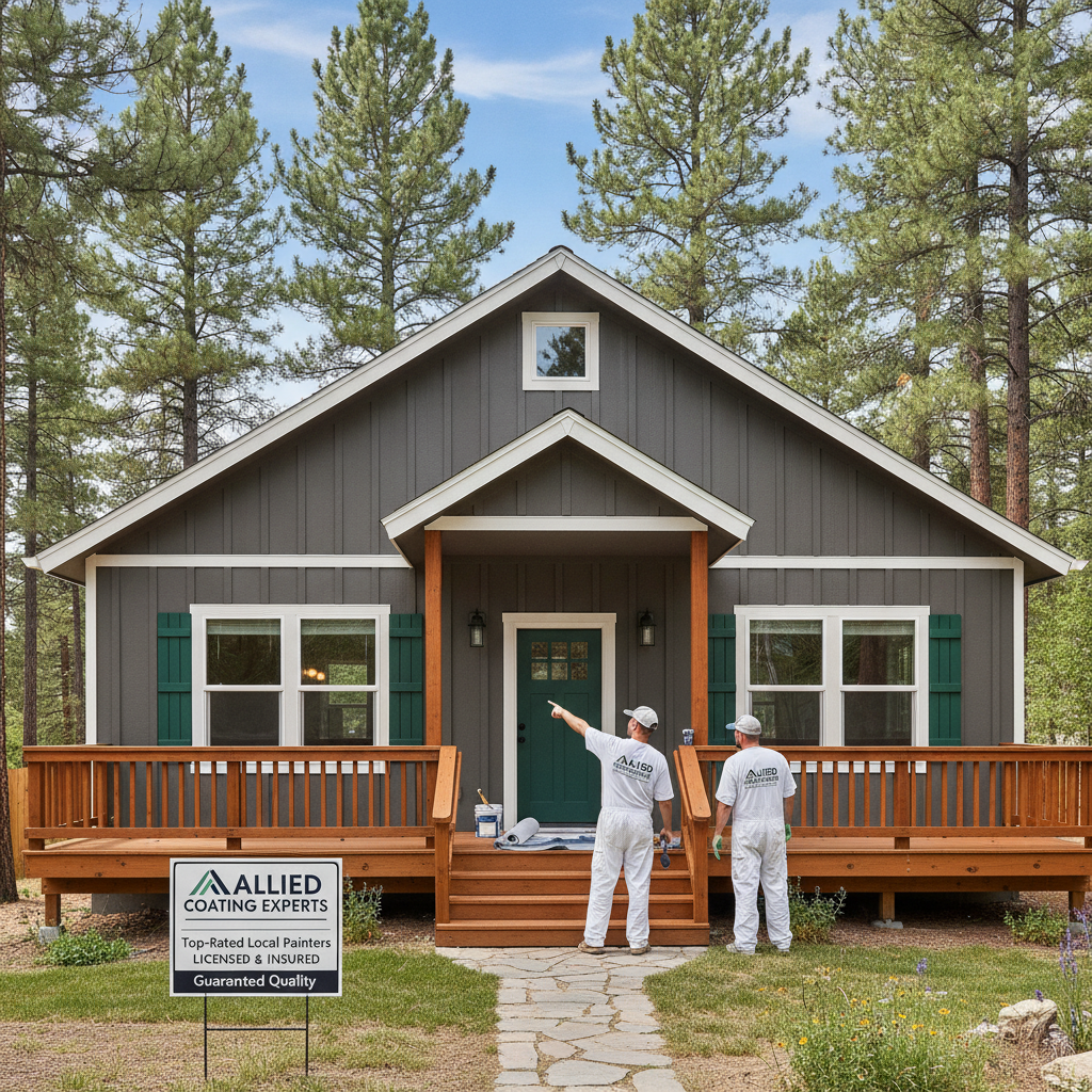 Beautifully freshly painted exterior home in Pinetop Arizona showcasing professional painting services by Allied Coating Experts