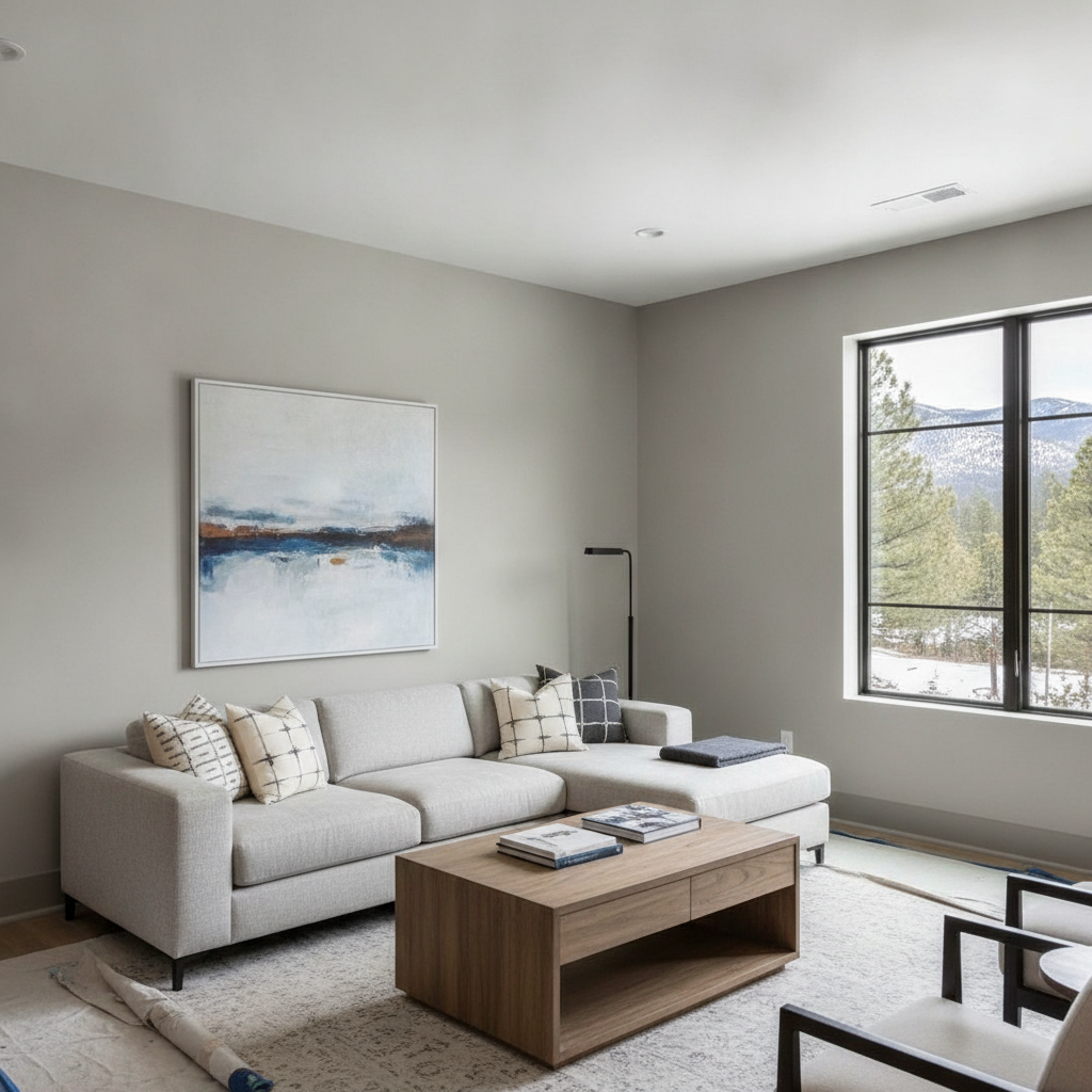 Modern interior living room painting project featuring clean lines and premium finish in a White Mountains home
