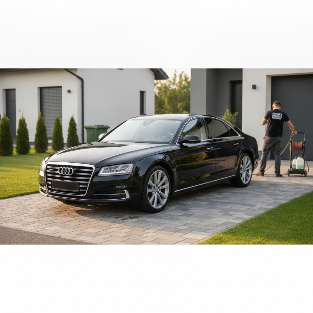 Voiture de luxe noire brillante après un lavage professionnel à domicile
