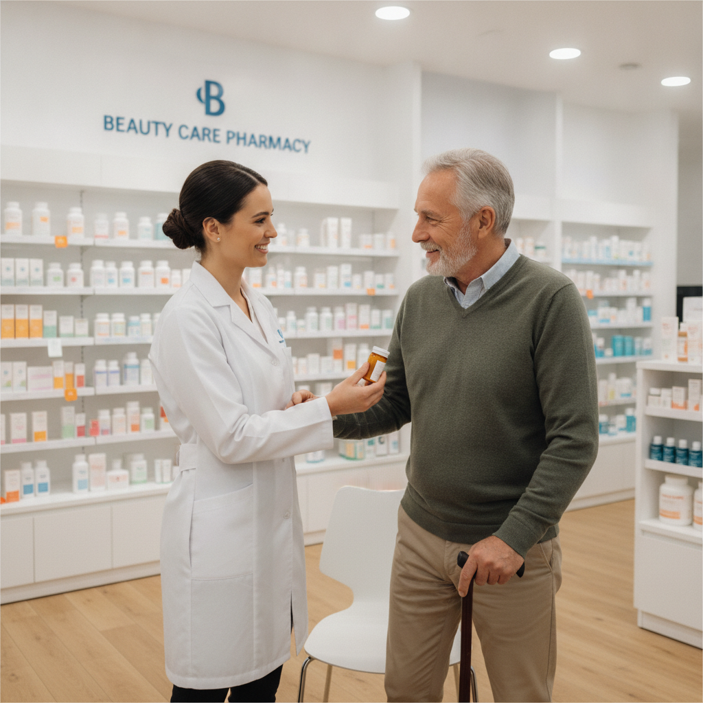 Bahsas Care Pharmacy storefront in Tripoli featuring curated beauty, skincare and wellness products