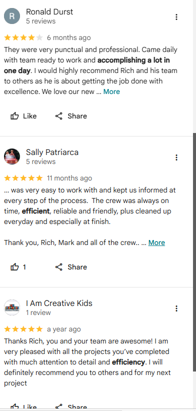 Customer review screenshot 2 from Google or Facebook for Amish Country Construction