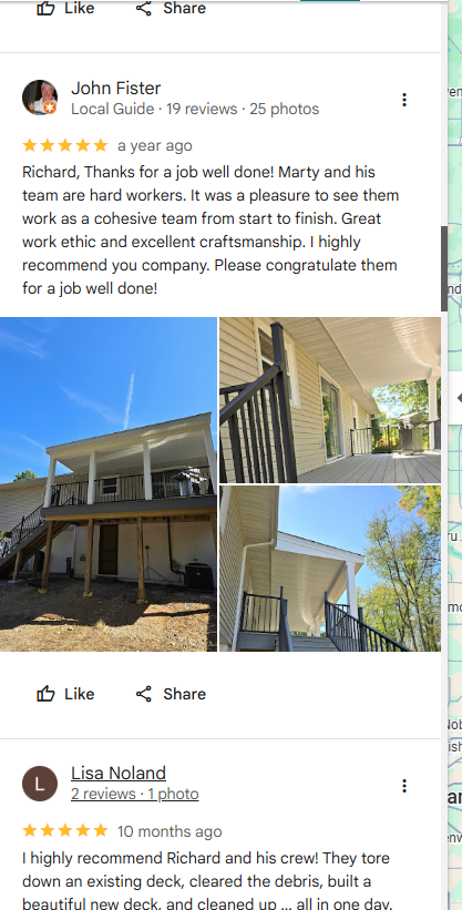 Customer review screenshot 5 from Google or Facebook for Amish Country Construction