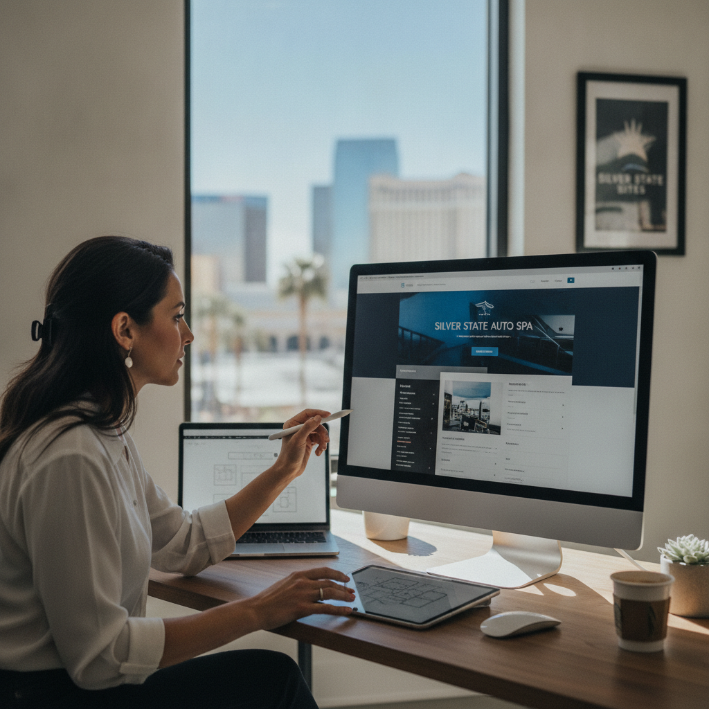 Las Vegas web designer working on a modern website prototype for a local client