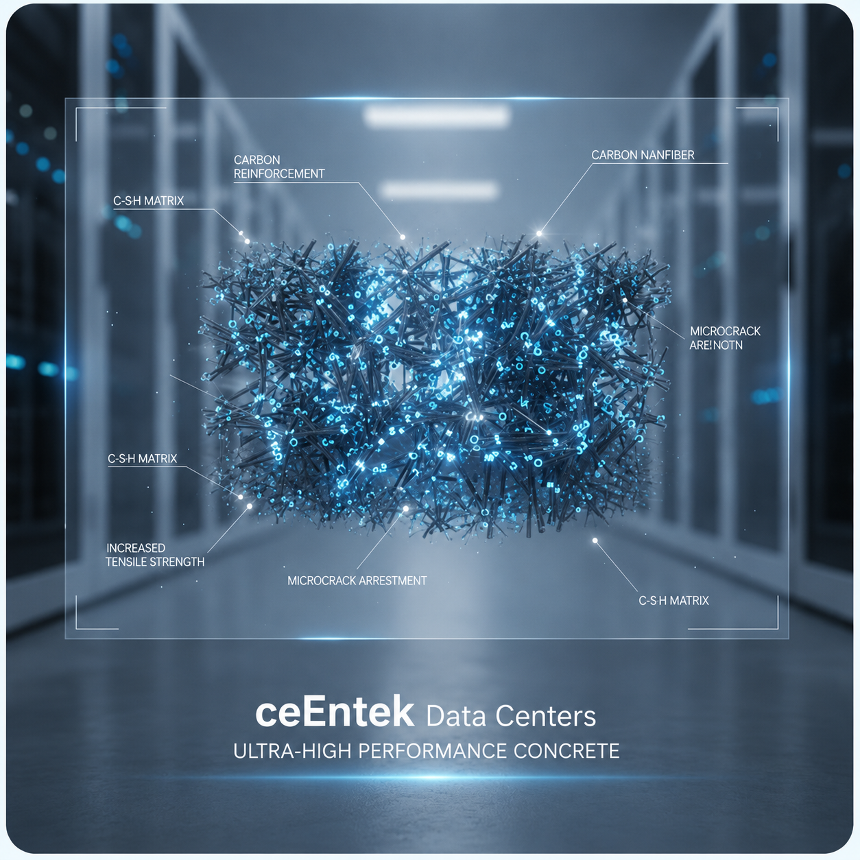Clean isolated view of carbon nanofiber lattice structure without surrounding concrete blocks on plain neutral background