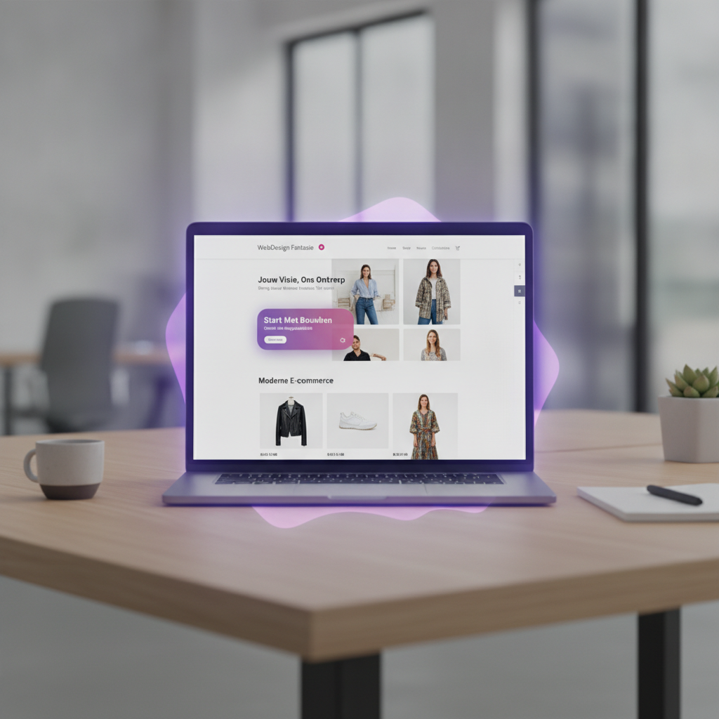 Schermafbeelding van een moderne, strakke e-commerce website voor een kledingmerk