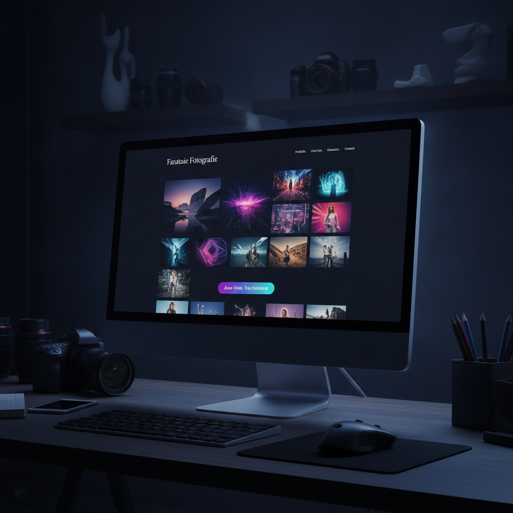Creatief fotografie website thema met grote beeldgalerij en donker design