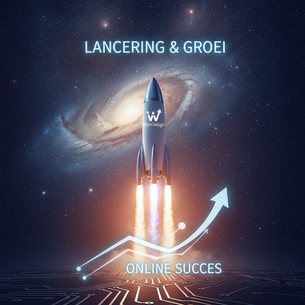 Rocket launching into a starry sky symbolizing successful website launch and online business growth