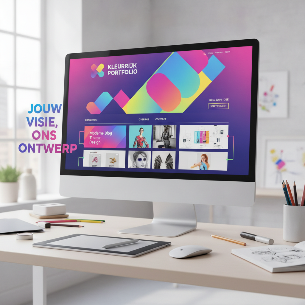 Kleurrijk portfolio website thema met levendige gradients en creatieve layout