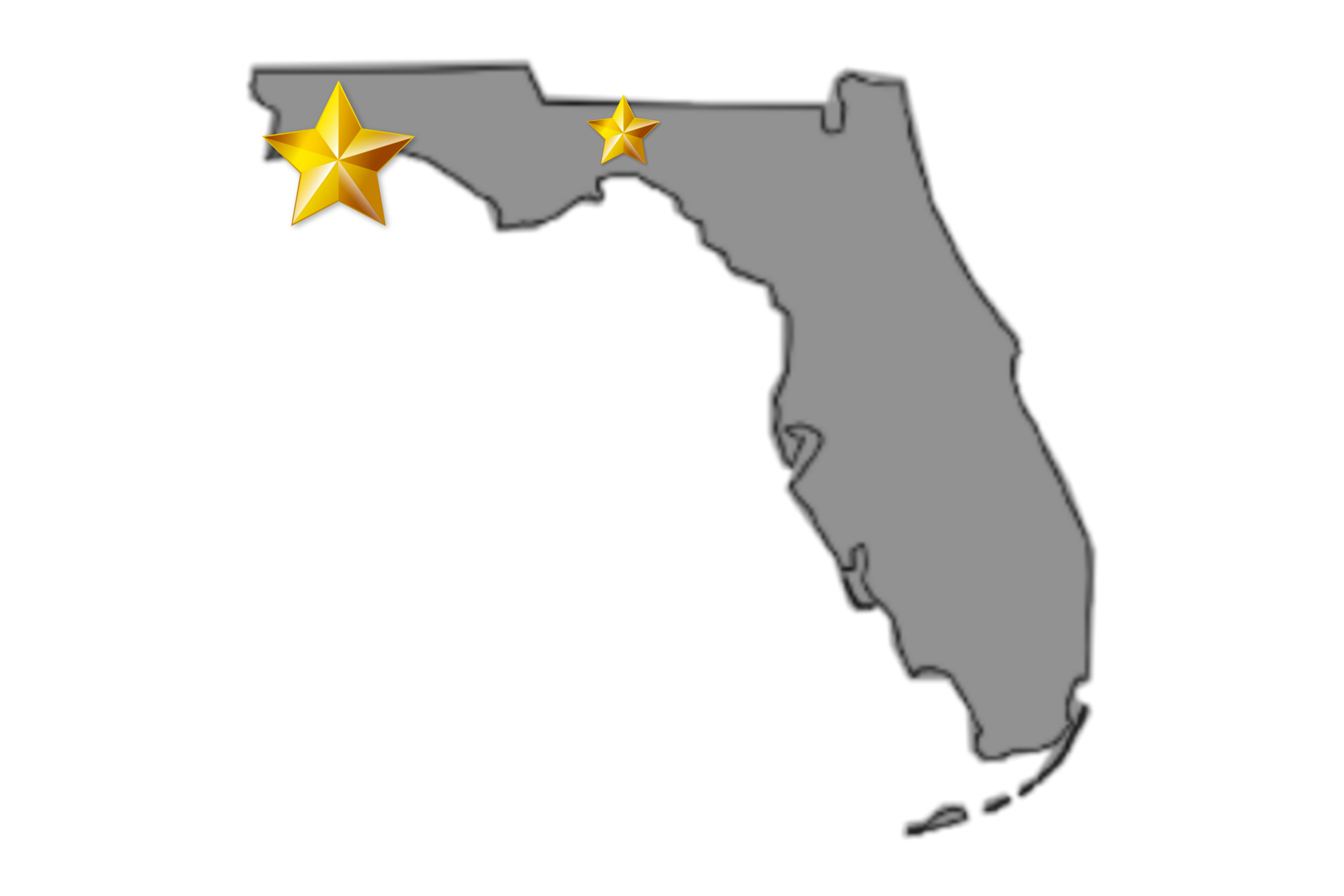 Outline map of the Florida Panhandle showing the expanded service area stretching from Pensacola in the west to Tallahassee in the east with gold markers along the route