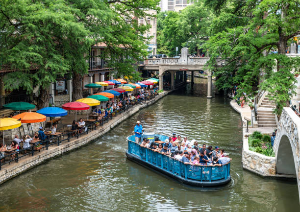 Beautiful scenic view of the famous San Antonio Riverwalk at dusk