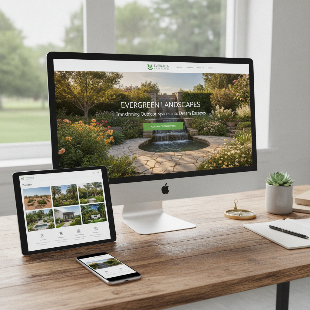 Sleek and professional local landscaping business website mockup