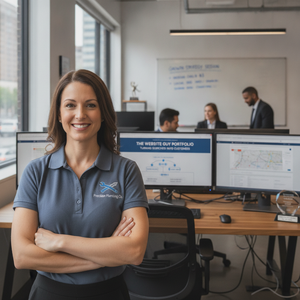 Confident local business owner smiling in a modern office environment
