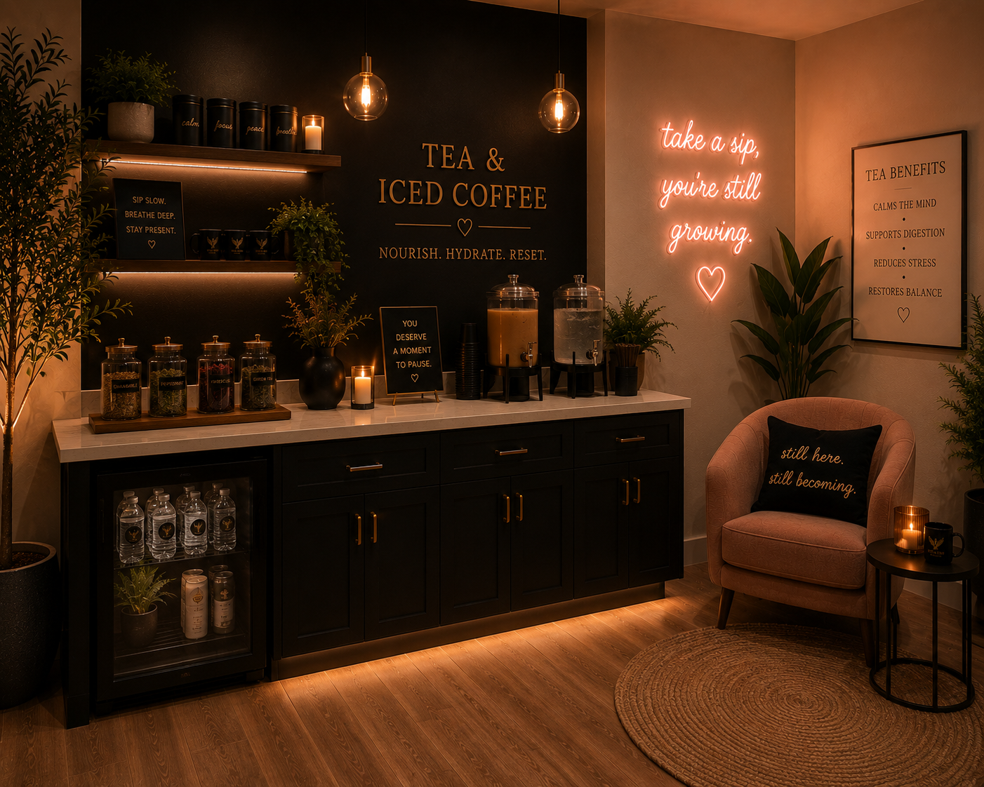 Warm, inviting interior of the Still Here wellness and movement studio