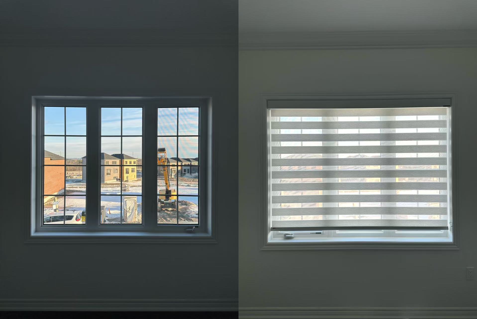 Noir Custom Blinds professional designer measuring a large living room window for custom shades