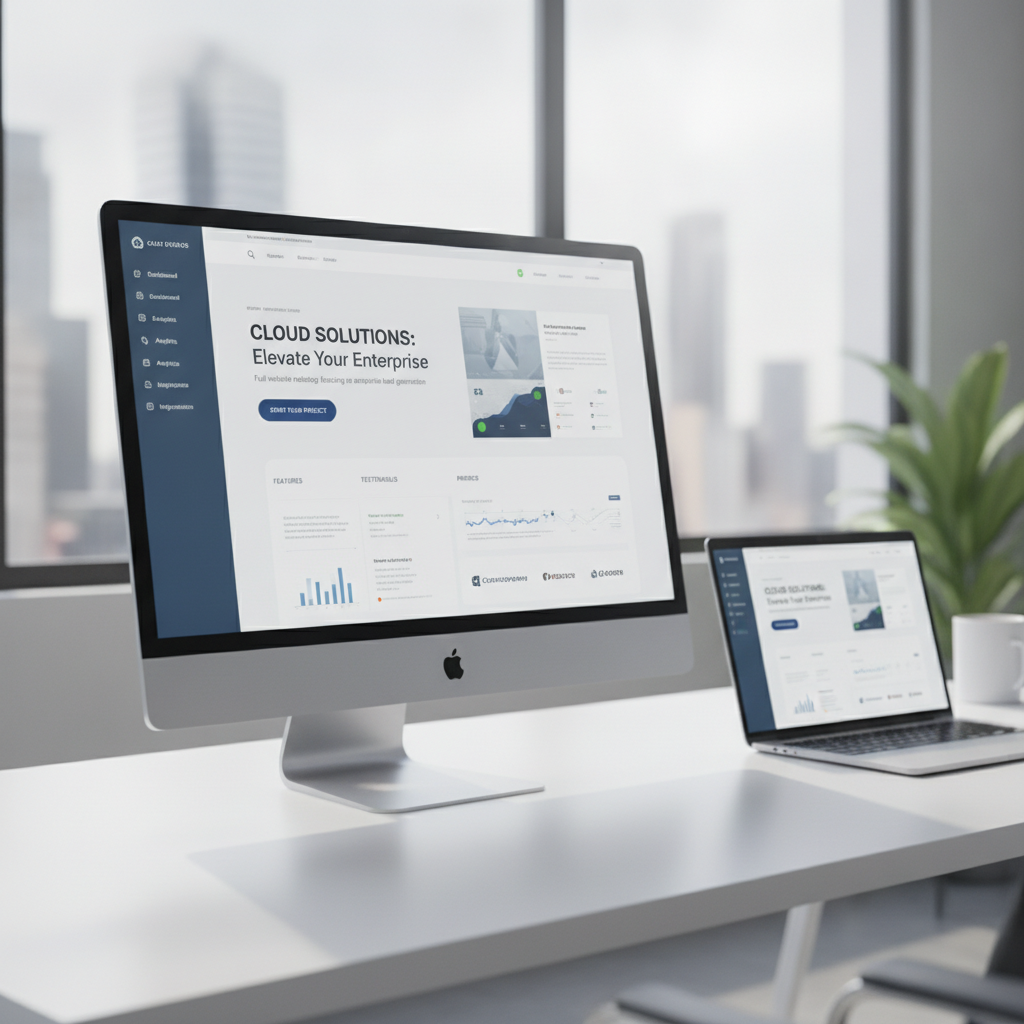 Modern corporate B2B SaaS website design mockup on desktop display