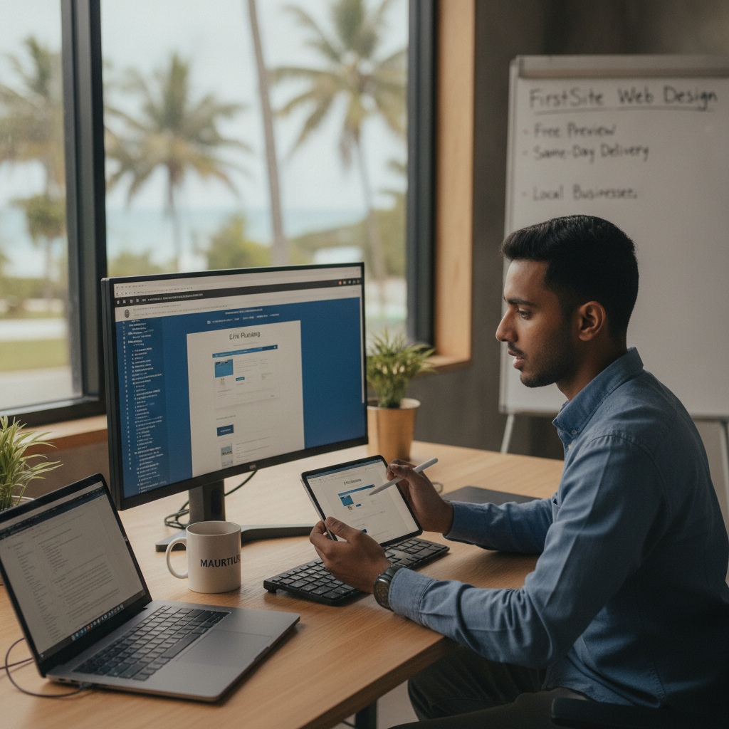 Hishaam Hossen working on a web design project for a local business