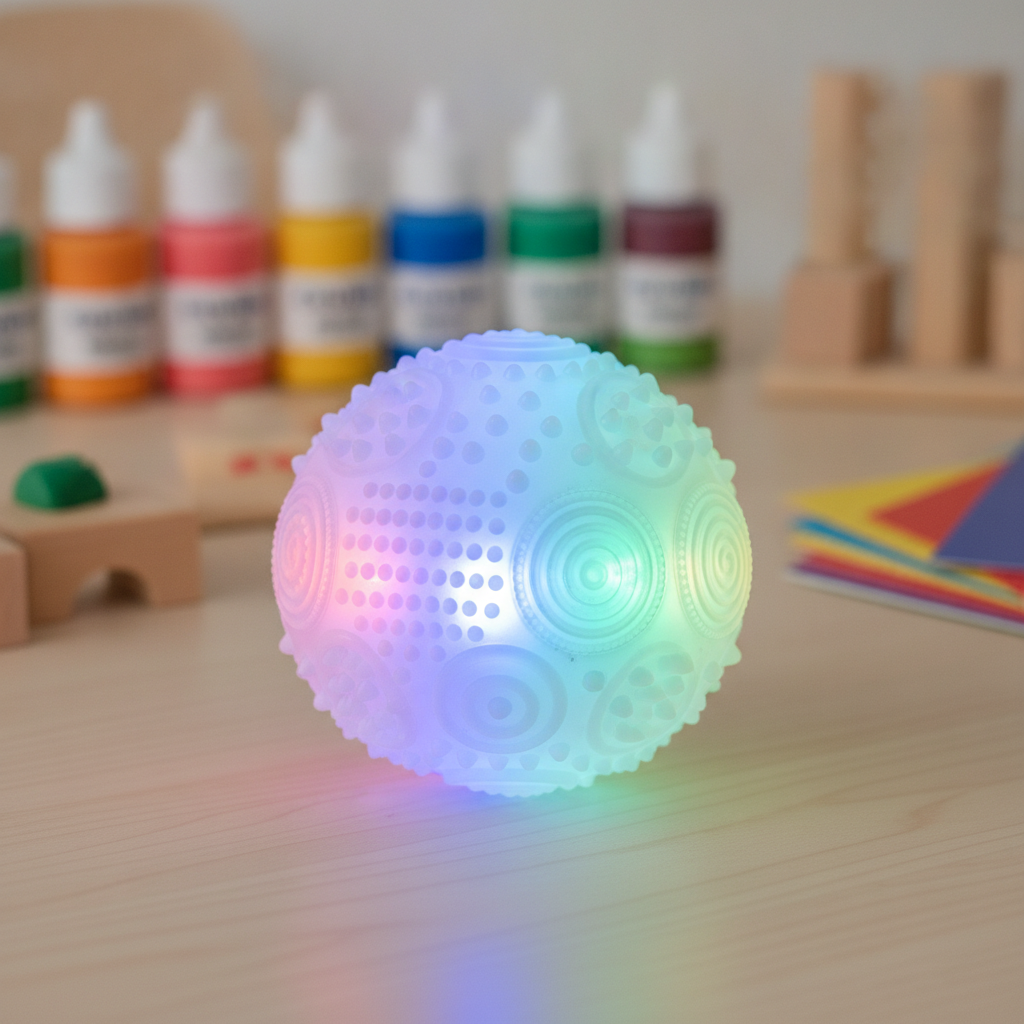 Multi-textured light-up sensory ball with LED lights tactile toy for special needs