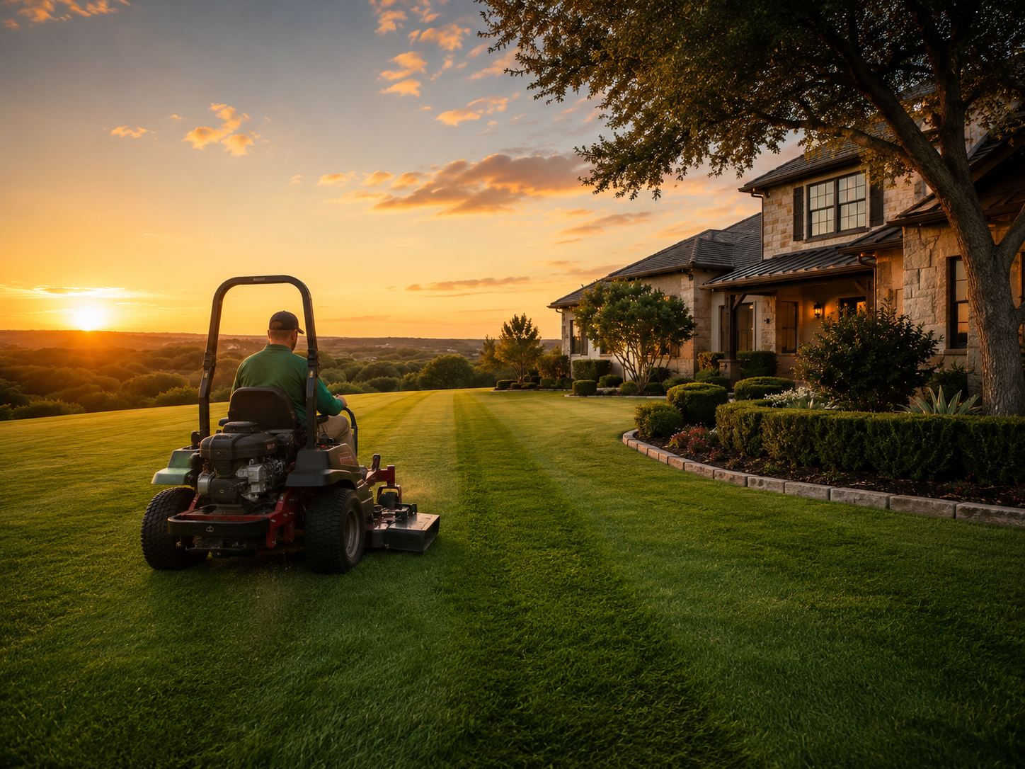 Trimmed lawn edges along a driveway