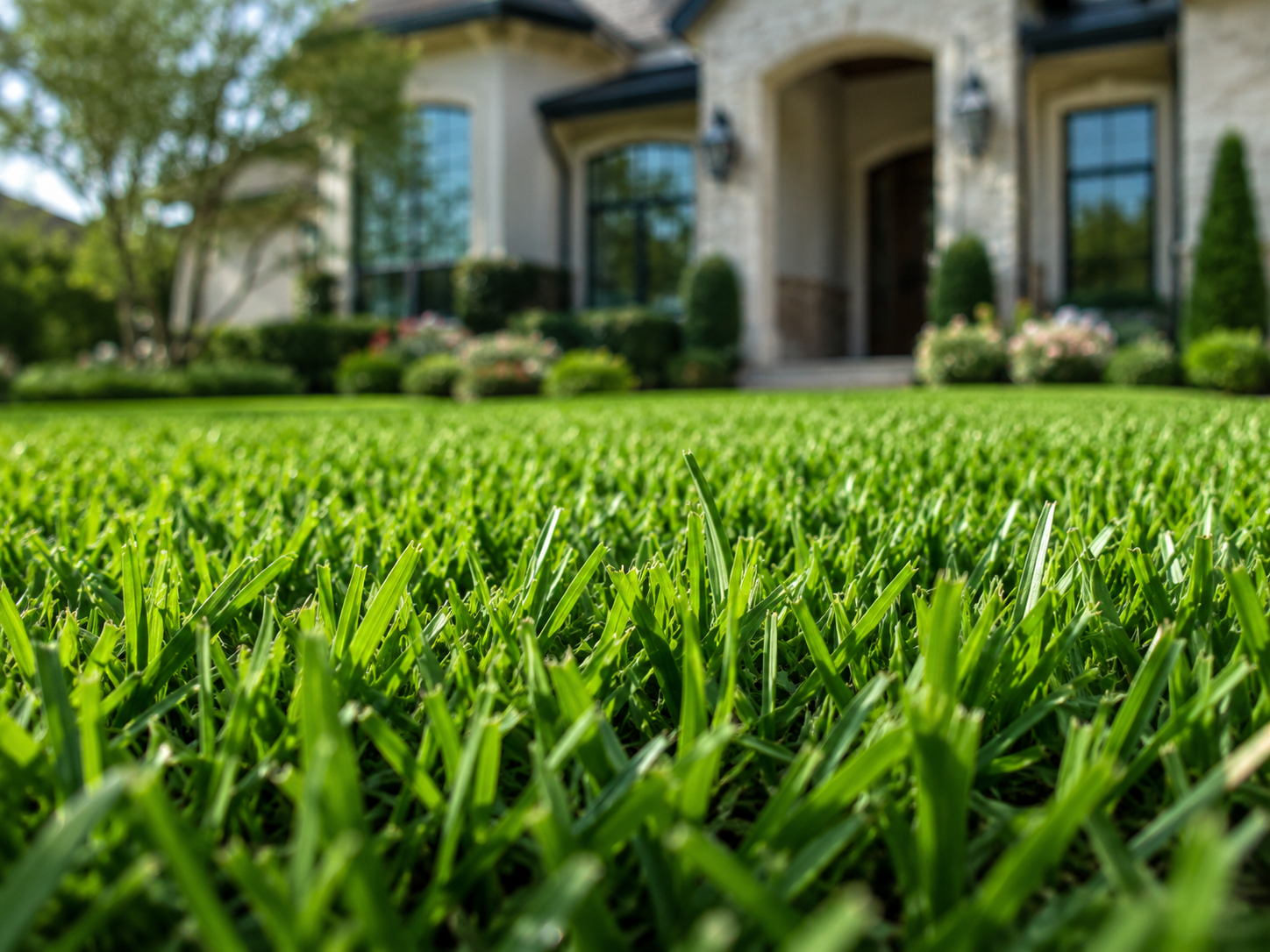 Yard cleanup with freshly cut grass and cleared debris