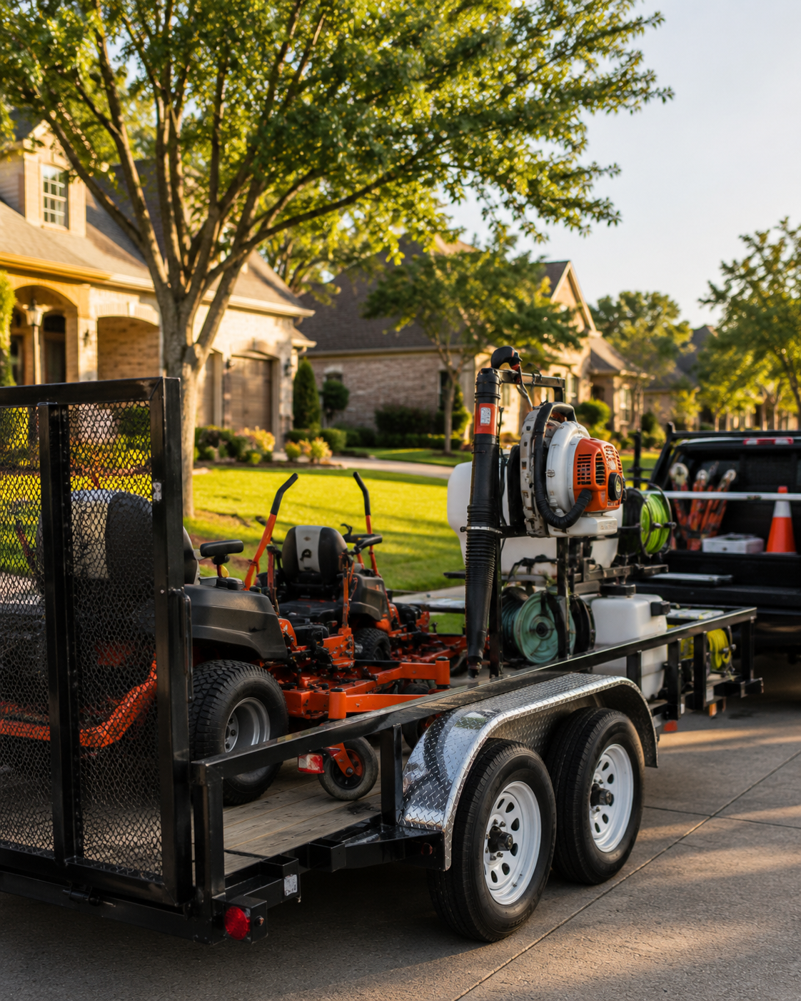 Lawn care truck ready for recurring route