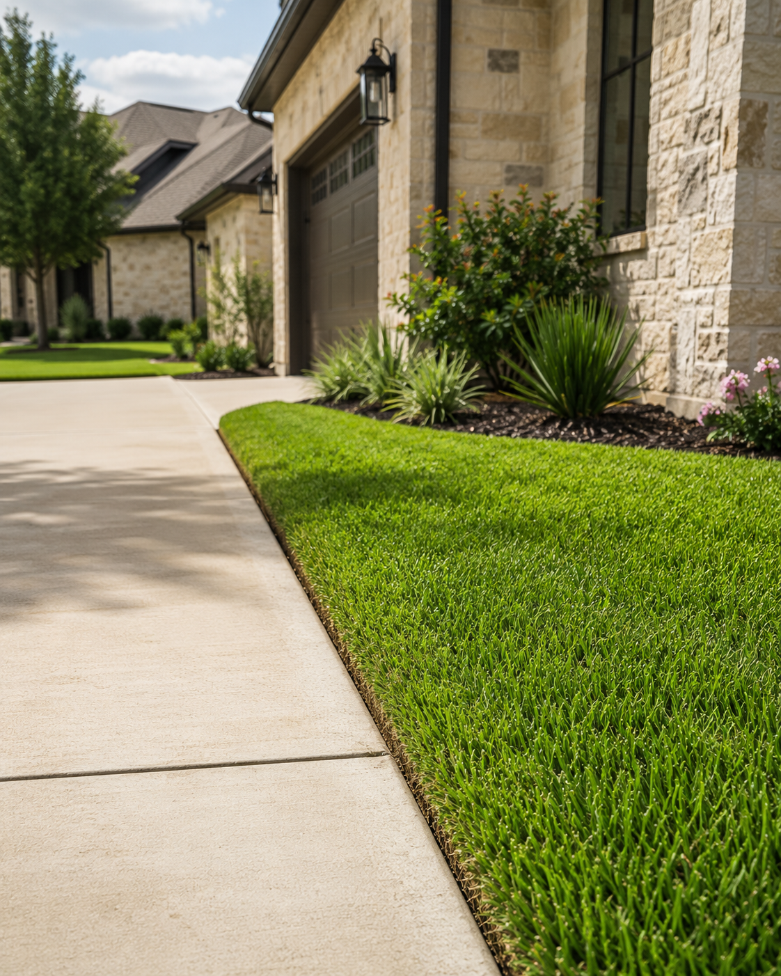 Crisp driveway edge after trimming
