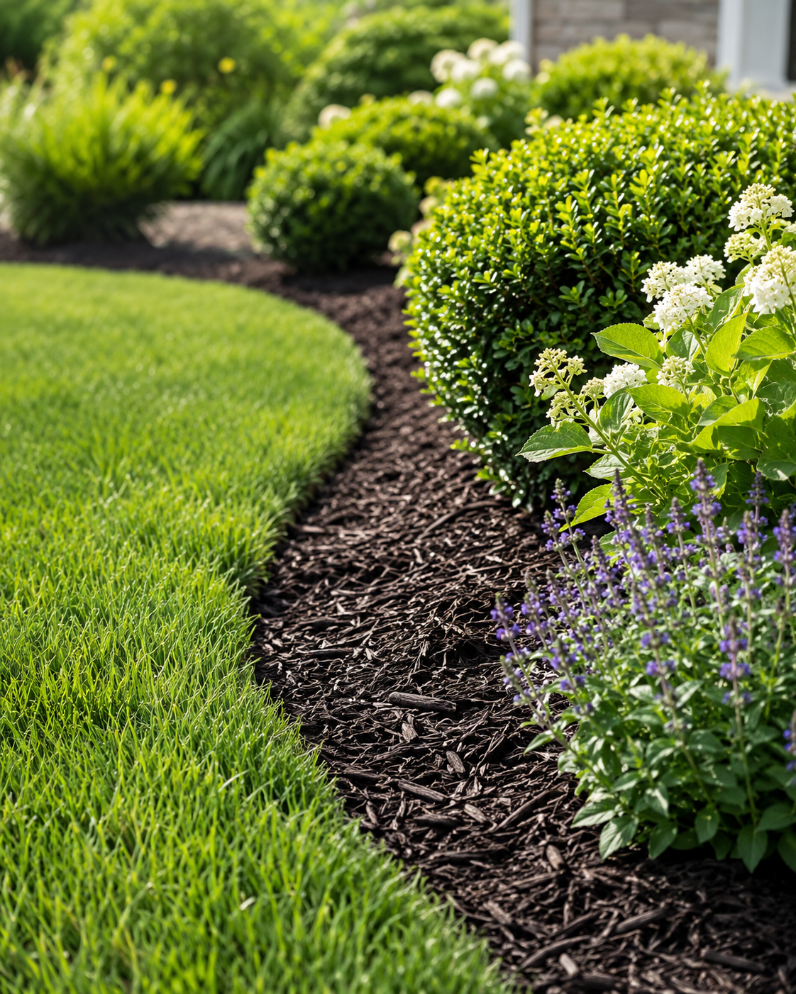 Garden bed edge after lawn trimming