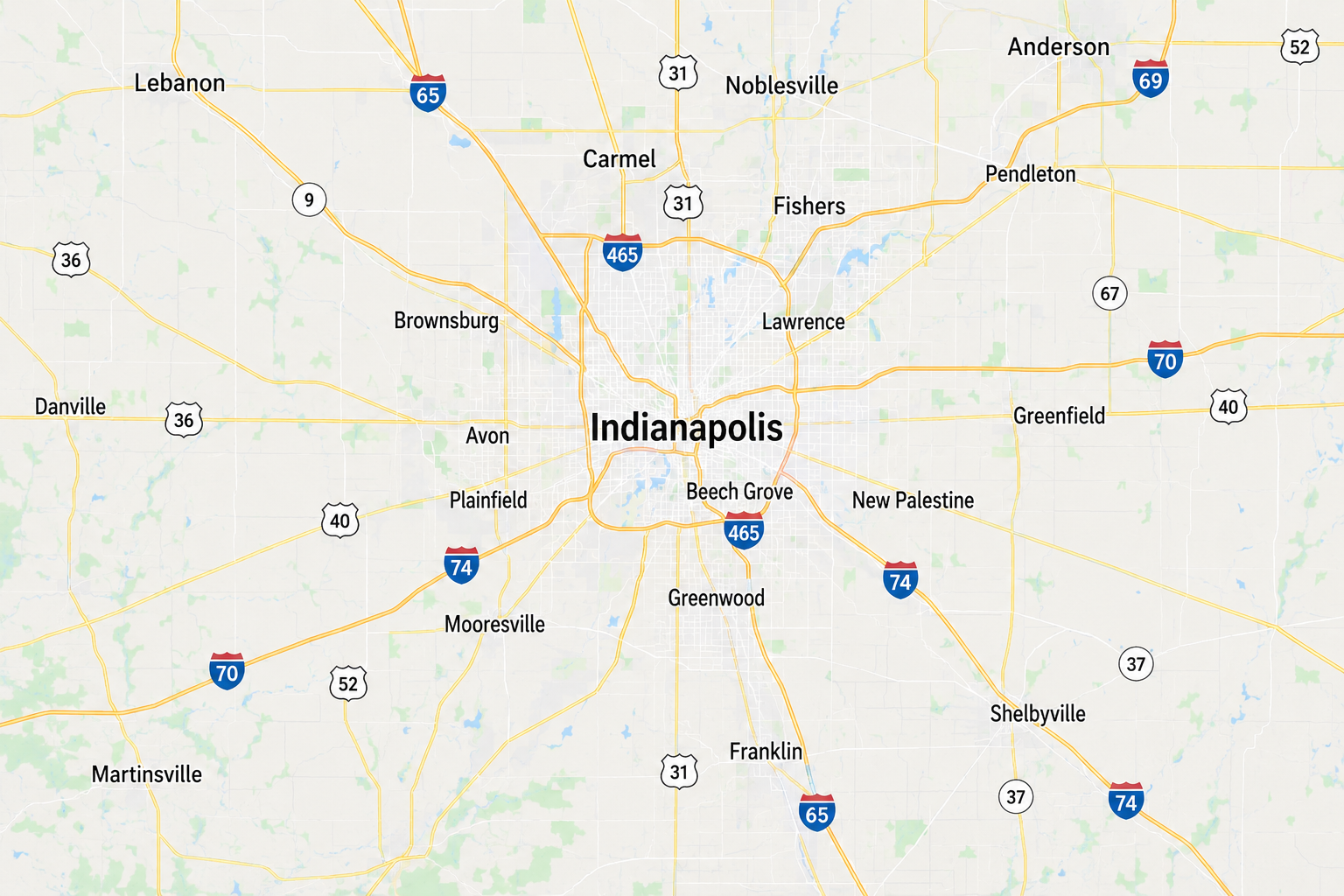 Map or aerial view showing Apex Pro Wash servicing the greater Indianapolis area including Carmel Fishers Noblesville and surrounding suburbs
