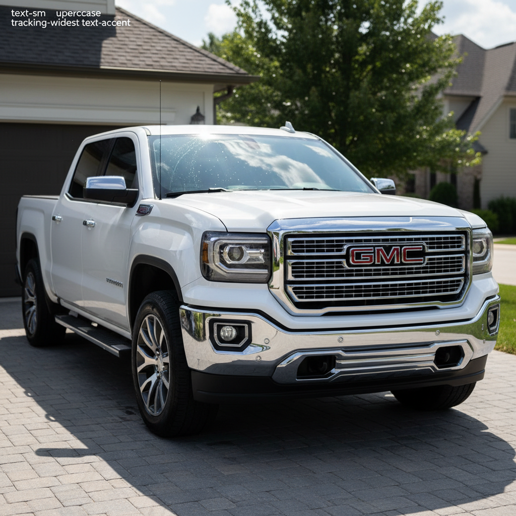 White GMC truck after detailing, sparkling clean.