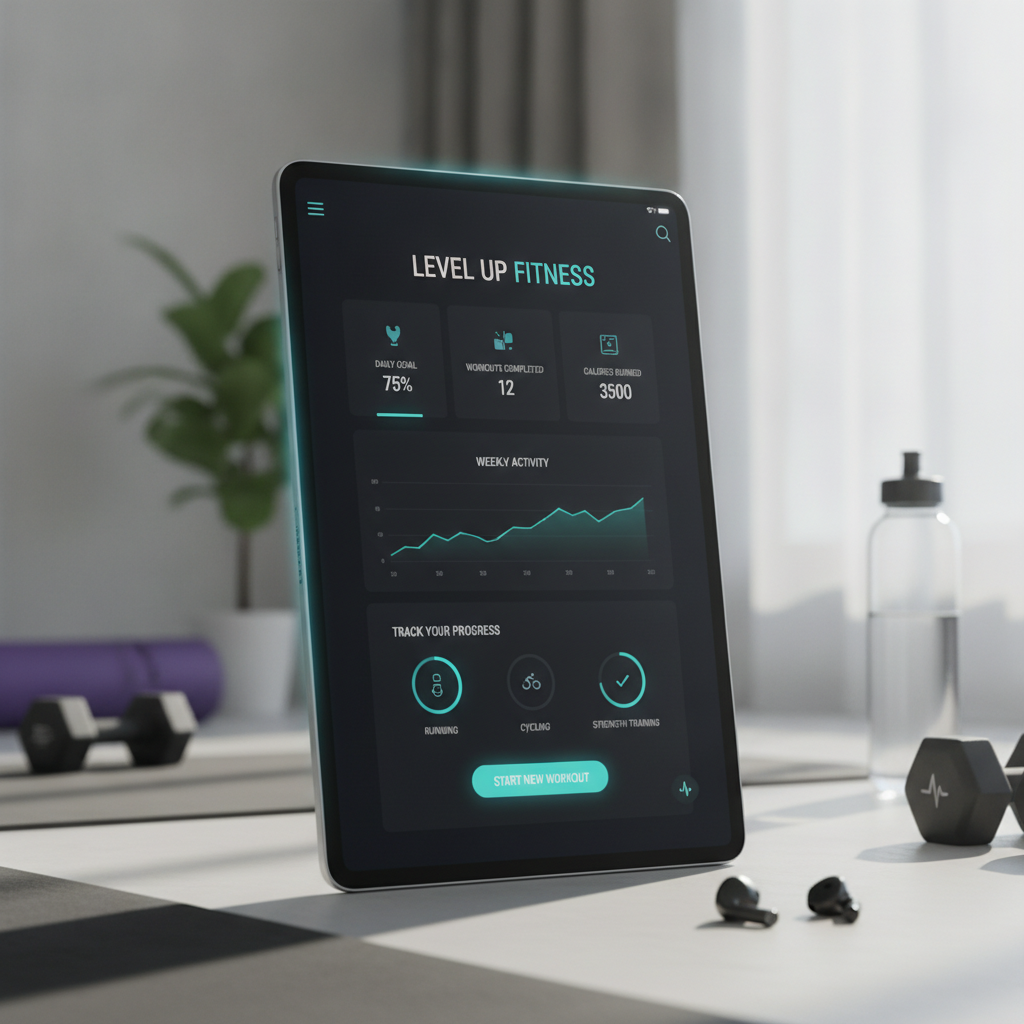 Modern fitness app landing page with workout tracking features