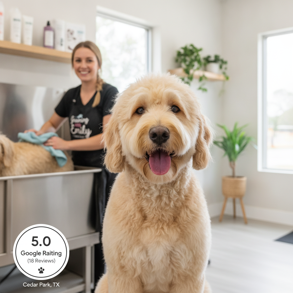 Beautifully groomed Golden Doodle from Grooming With Emily's client gallery