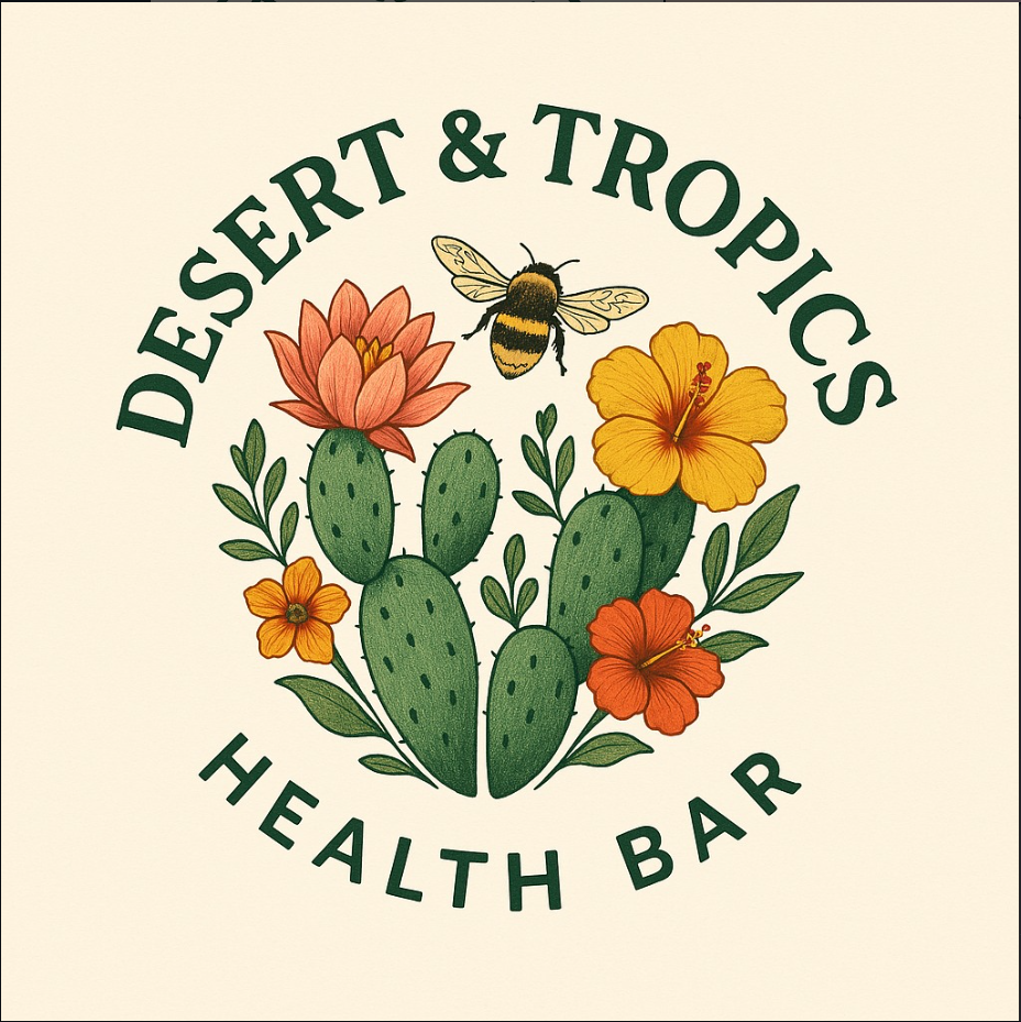 Signature tropical acai bowl topped with fresh berries, sliced banana, granola, and coconut flakes served at Desert and Tropics wellness cafe in Moab