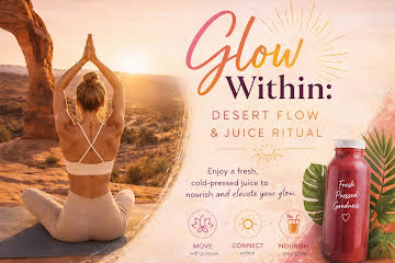 Peaceful yoga session with fresh cold-pressed juice on a serene studio mat
