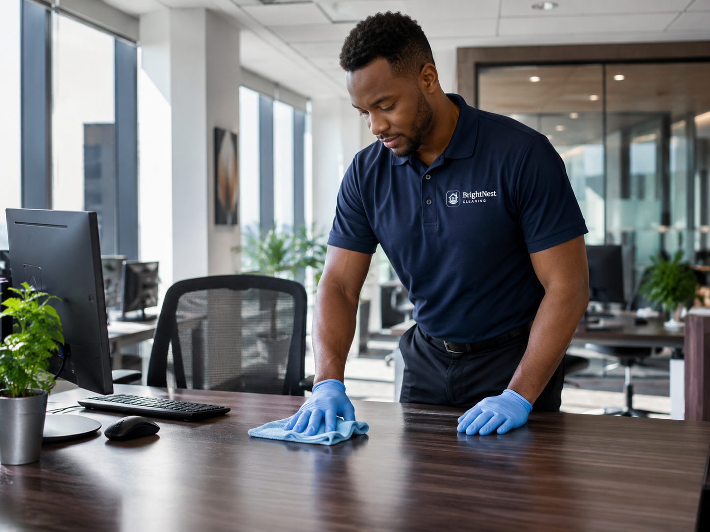 Office cleaning service for desks and shared workspaces