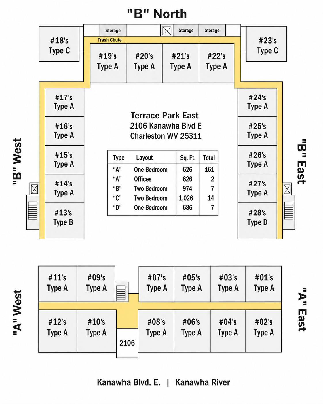 2 bedroom apartment floor plan layout at Terrace Park East