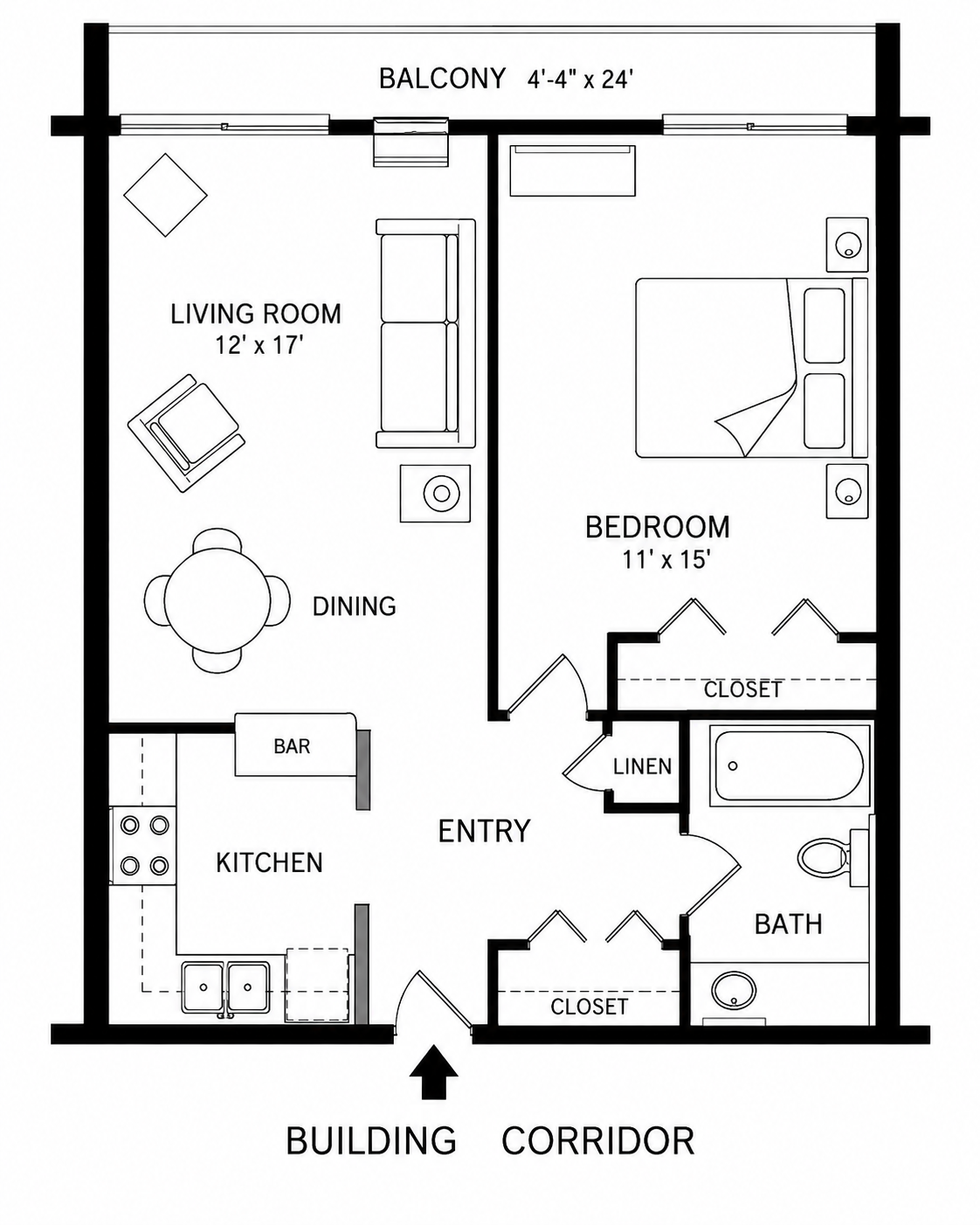 1 bedroom apartment floor plan layout at Terrace Park East