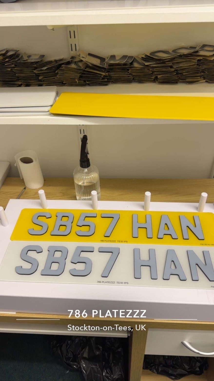 Premium 4D acrylic number plate with raised laser-cut glossy black characters on reflective yellow base