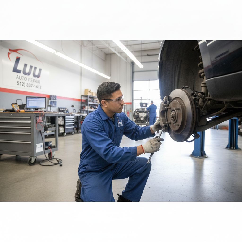 Expert mechanic performing precise brake repair at Luu Auto Repair