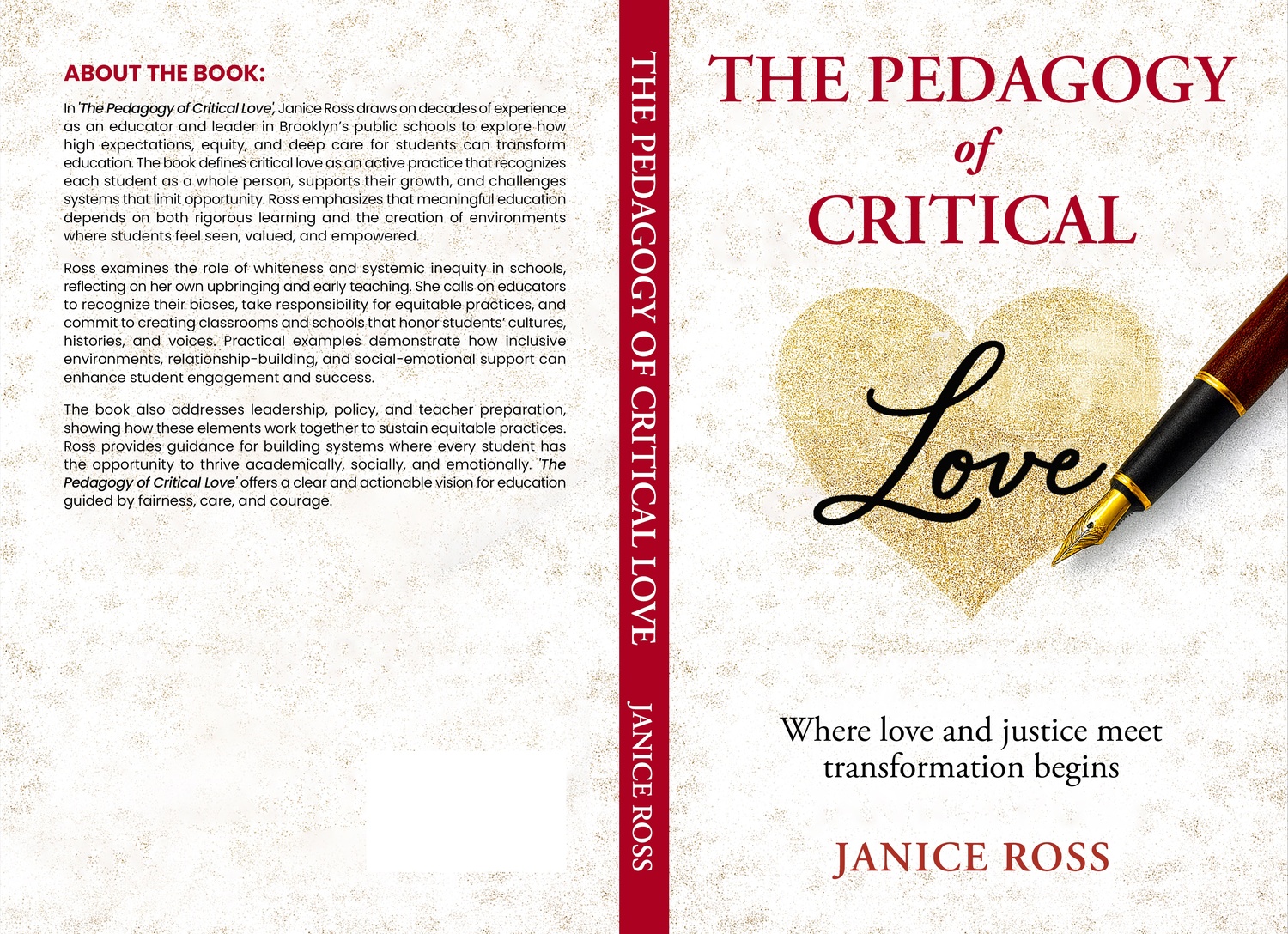 The Pedagogy of Critical Love book cover by Janice Ross, an educational equity manifesto on transforming schools through three decades of leadership wisdom