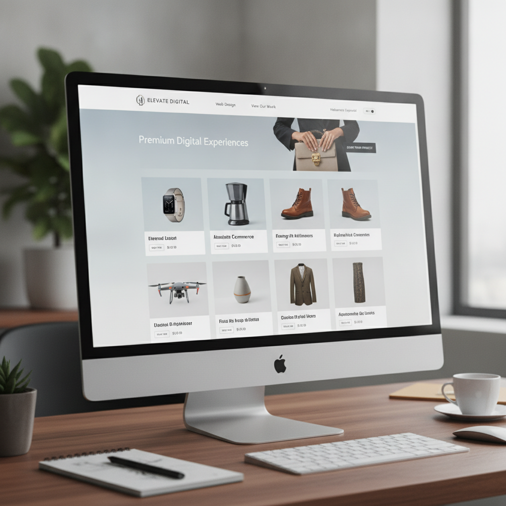 Premium E-Commerce Website Design interface showing modern product layout