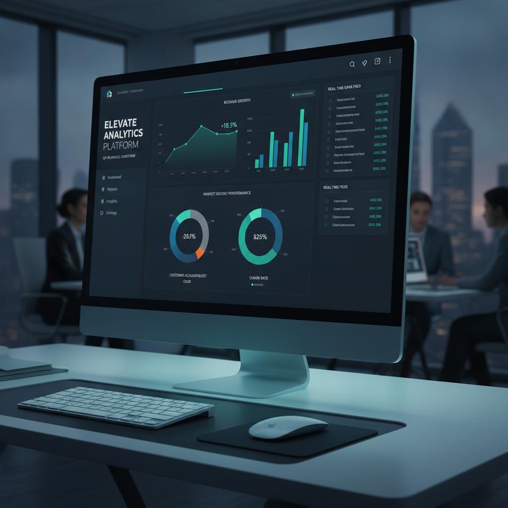 Enterprise B2B analytics SaaS dashboard interface with charts, graphs, and data visualization