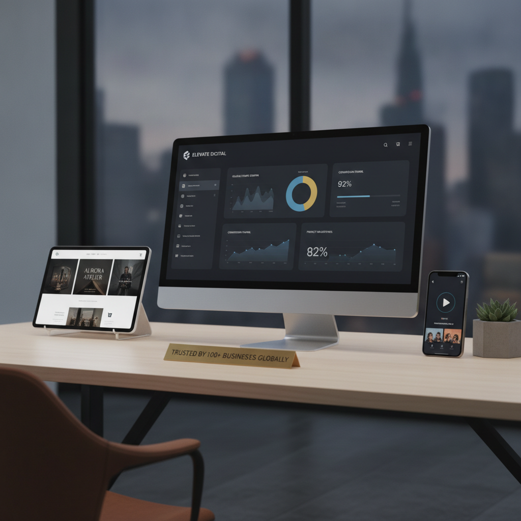 Modern minimal dashboard showcasing premium web design and mobile app development by Elevate Digital