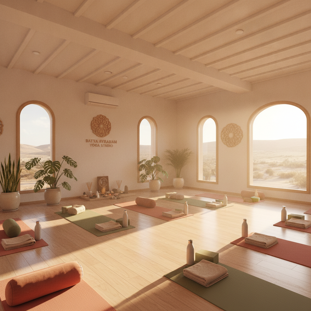 Beautiful, sunlit yoga studio space in Dimona ready for mindful practice