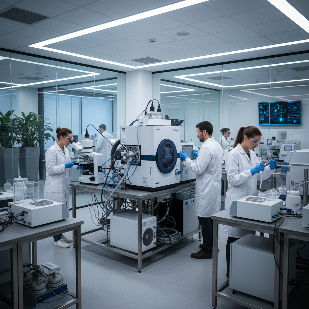 Modern Philippine hospital laboratory with medical professionals using precision diagnostic equipment and scientific instruments
