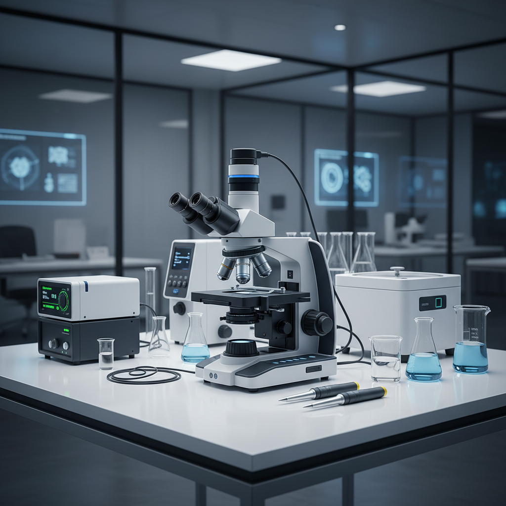 Modern laboratory equipment including centrifuge, incubator, and analytical instruments in a clean professional lab